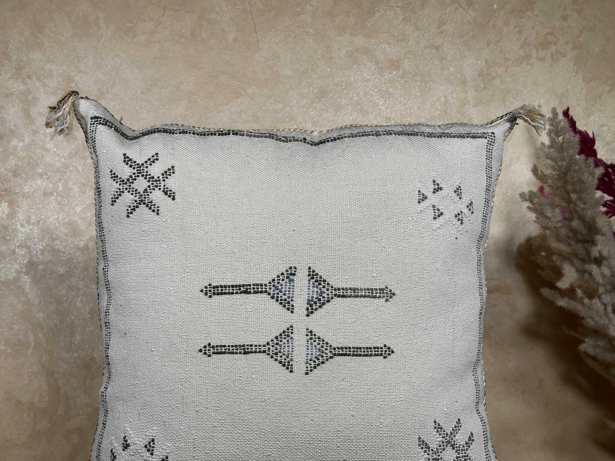 Handmade Moroccan Silk Pillow Cover, Neutral Boho Tribal Cushion Pillowcase, Custom Size Sofa Couch Floor - product image 3