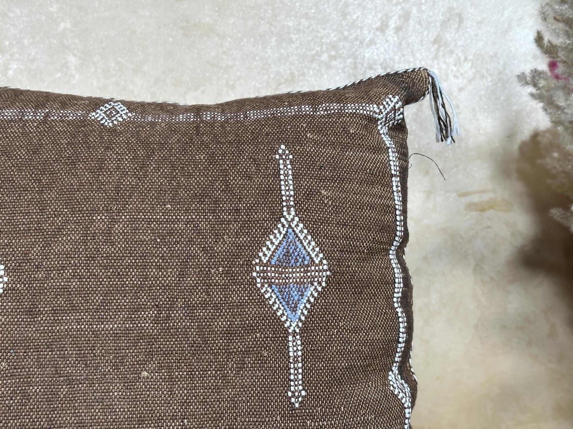 Handmade Moroccan Silk Pillow Cover, Brown Boho Pillowcase, Tribal Diamond Embroidery, Sofa Couch Floor C - product image 3