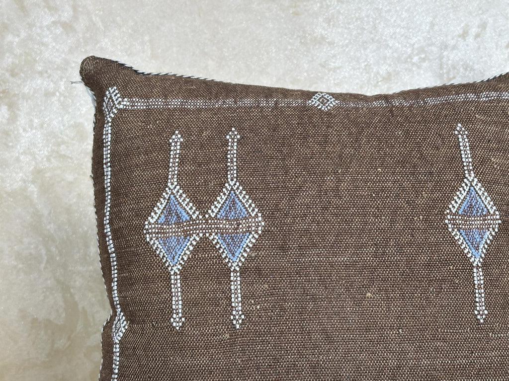 Handmade Moroccan Silk Pillow Cover, Brown Boho Pillowcase, Tribal Diamond Embroidery, Sofa Couch Floor C - product image 4