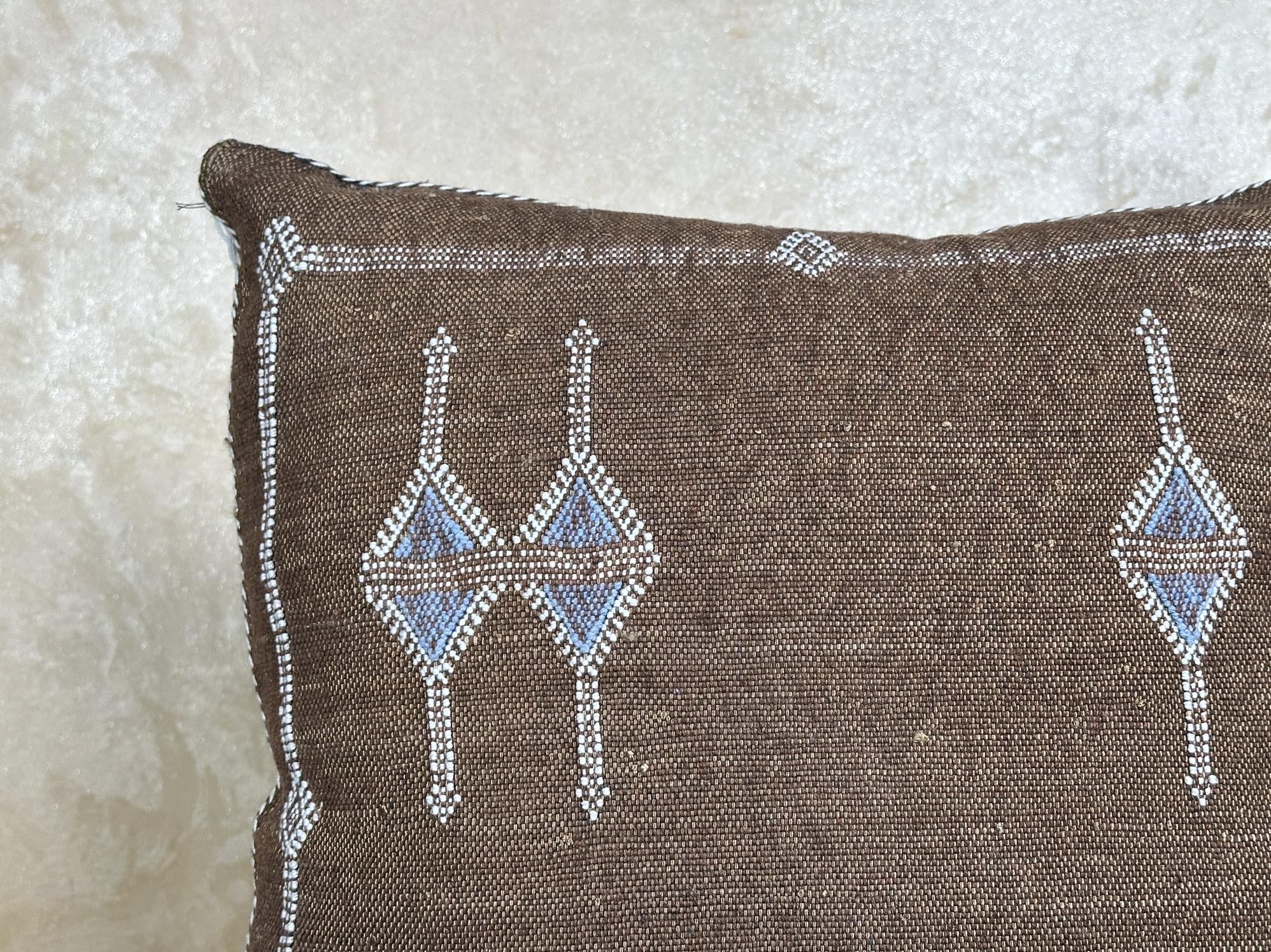 Handmade Moroccan Silk Pillow Cover, Brown Boho Pillowcase, Tribal Diamond Embroidery, Sofa Couch Floor C - product image 4