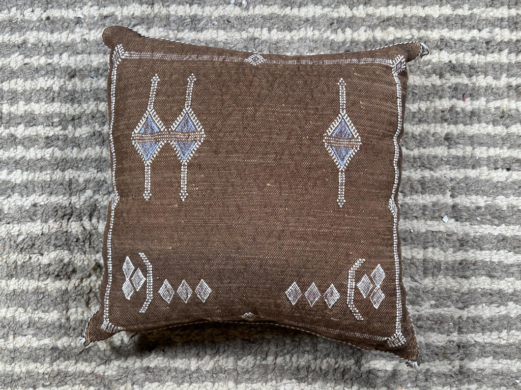 Handmade Moroccan Silk Pillow Cover, Brown Boho Pillowcase, Tribal Diamond Embroidery, Sofa Couch Floor C - product image 8
