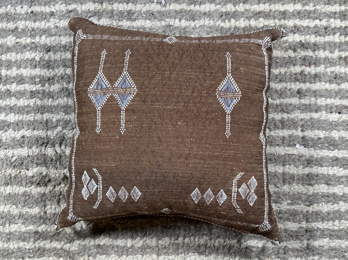 Handmade Moroccan Silk Pillow Cover, Brown Boho Pillowcase, Tribal Diamond Embroidery, Sofa Couch Floor C - product image 8
