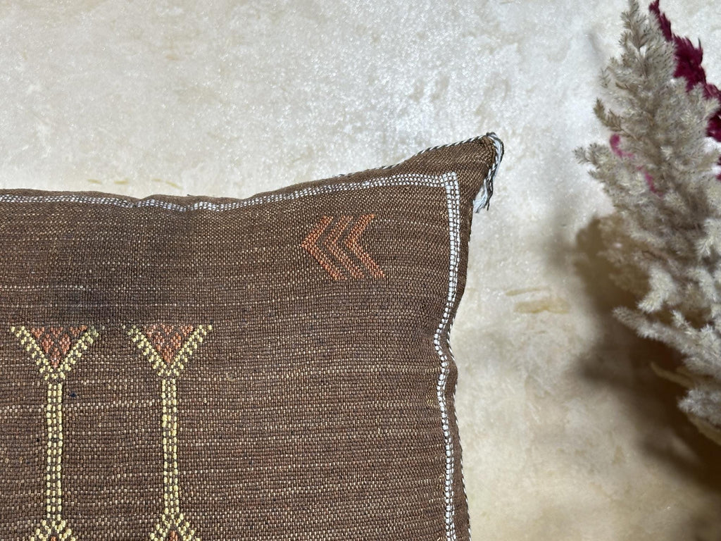 Handmade Moroccan Silk Pillow Cover, Brown Boho Tribal Pillowcase, Neutral Kilim Style Cushion Cover, Cus - product image 4