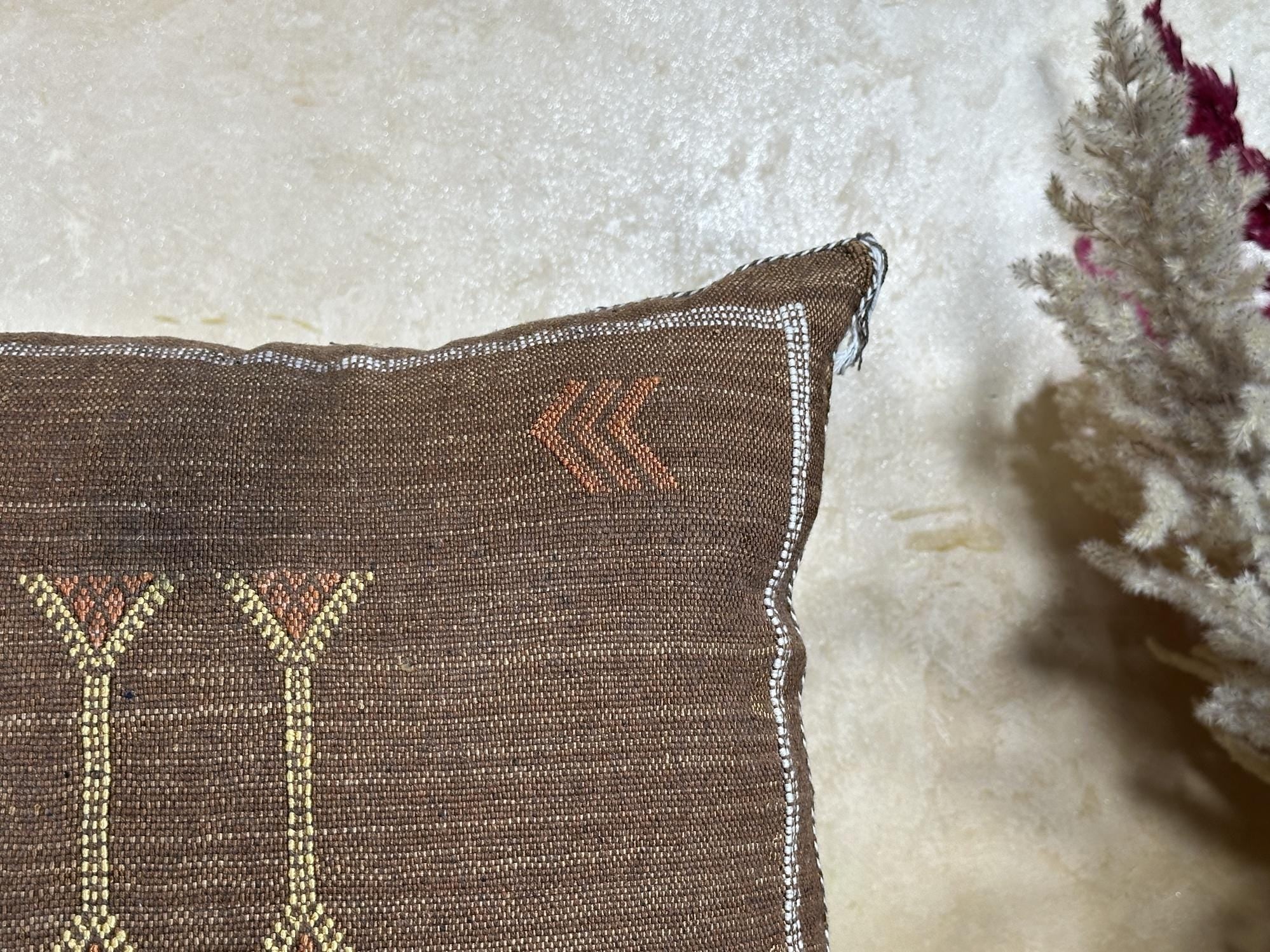 Handmade Moroccan Silk Pillow Cover, Brown Boho Tribal Pillowcase, Neutral Kilim Style Cushion Cover, Cus - product image 4