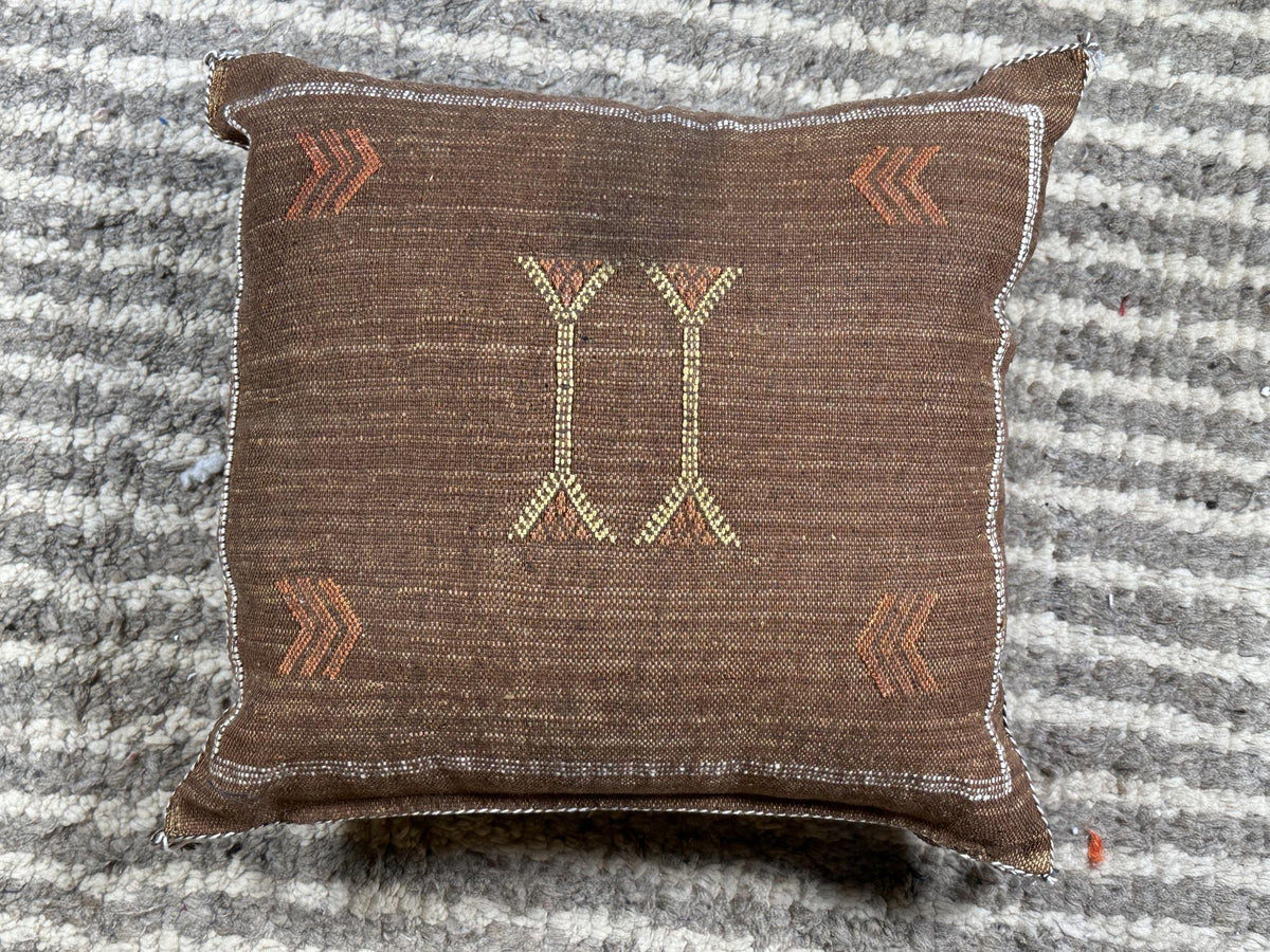 Handmade Moroccan Silk Pillow Cover, Brown Boho Tribal Pillowcase, Neutral Kilim Style Cushion Cover, Cus - product image 9