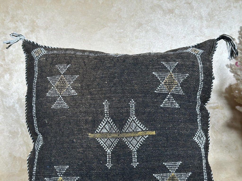 Handmade Moroccan Silk Pillow Cover, Black Boho Pillowcase, Tribal Embroidered Home Decor for Sofa Couch - product image 3