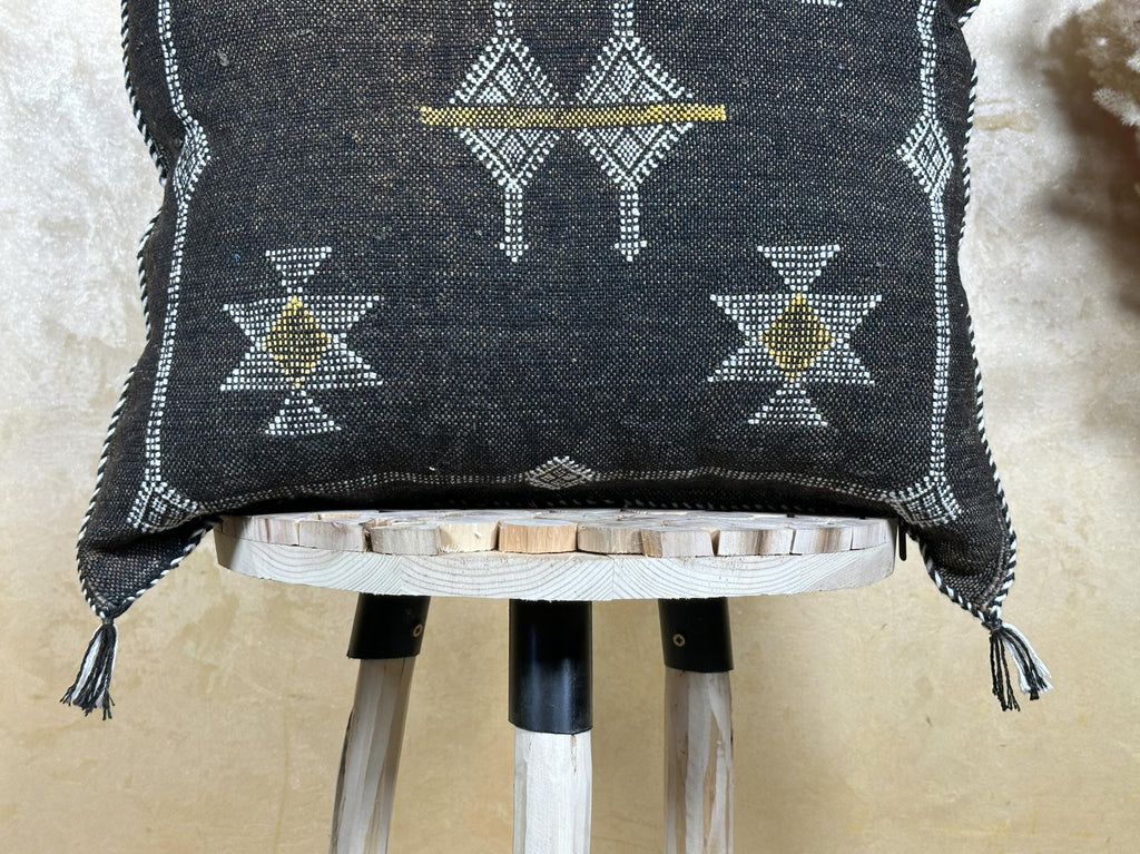 Handmade Moroccan Silk Pillow Cover, Black Boho Pillowcase, Tribal Embroidered Home Decor for Sofa Couch - product image 2