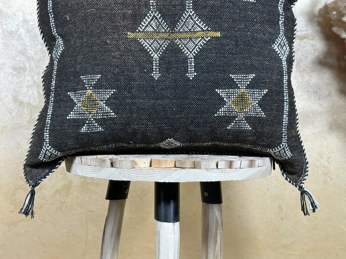 Handmade Moroccan Silk Pillow Cover, Black Boho Pillowcase, Tribal Embroidered Home Decor for Sofa Couch - product image 2