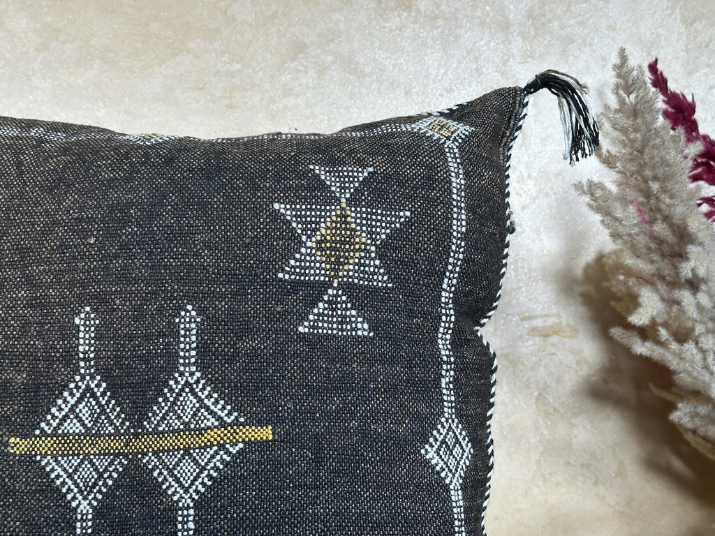 Handmade Moroccan Silk Pillow Cover, Black Boho Pillowcase, Tribal Embroidered Home Decor for Sofa Couch - product image 4