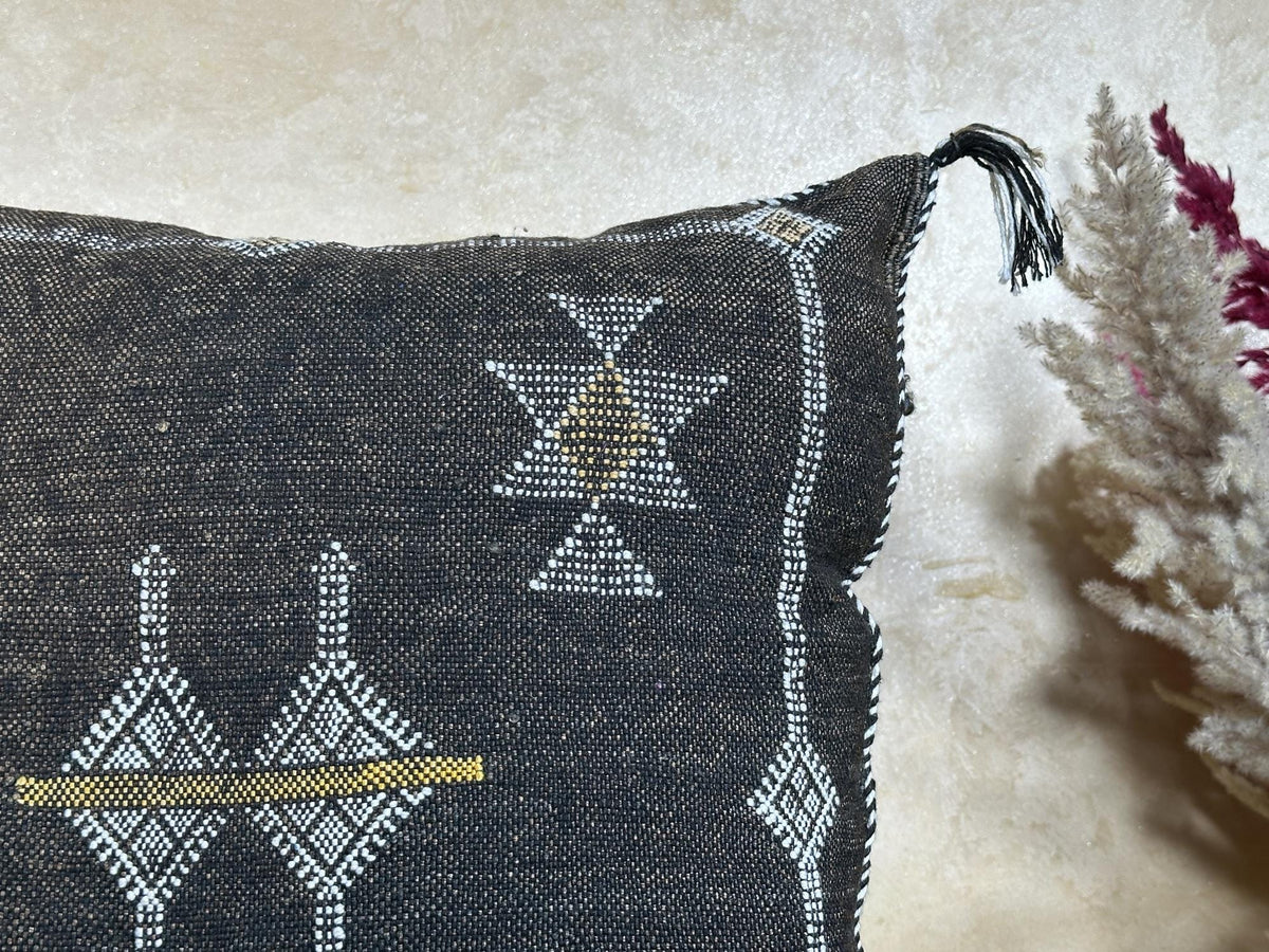 Handmade Moroccan Silk Pillow Cover, Black Boho Pillowcase, Tribal Embroidered Home Decor for Sofa Couch - product image 4