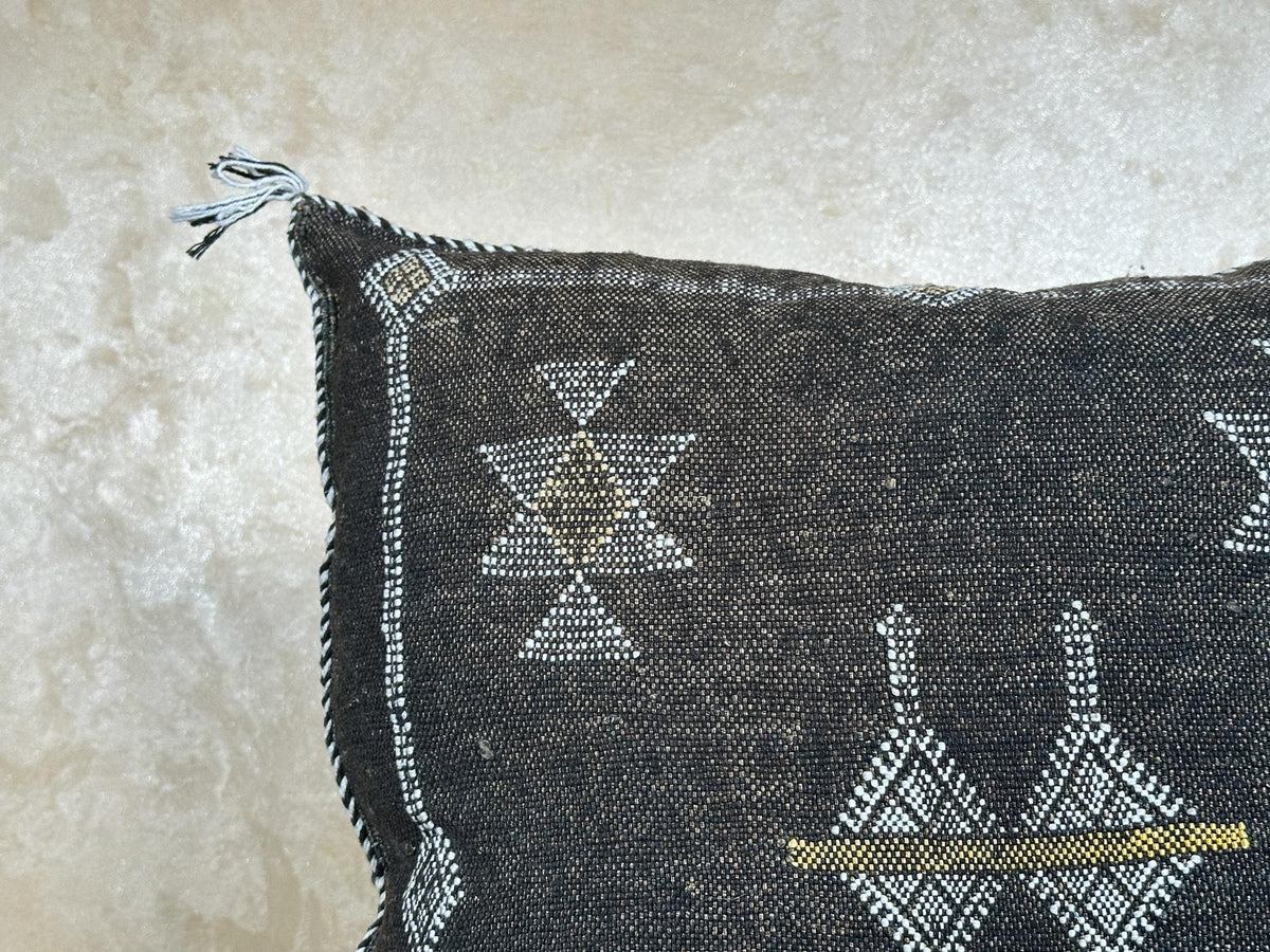 Handmade Moroccan Silk Pillow Cover, Black Boho Pillowcase, Tribal Embroidered Home Decor for Sofa Couch - product image 5