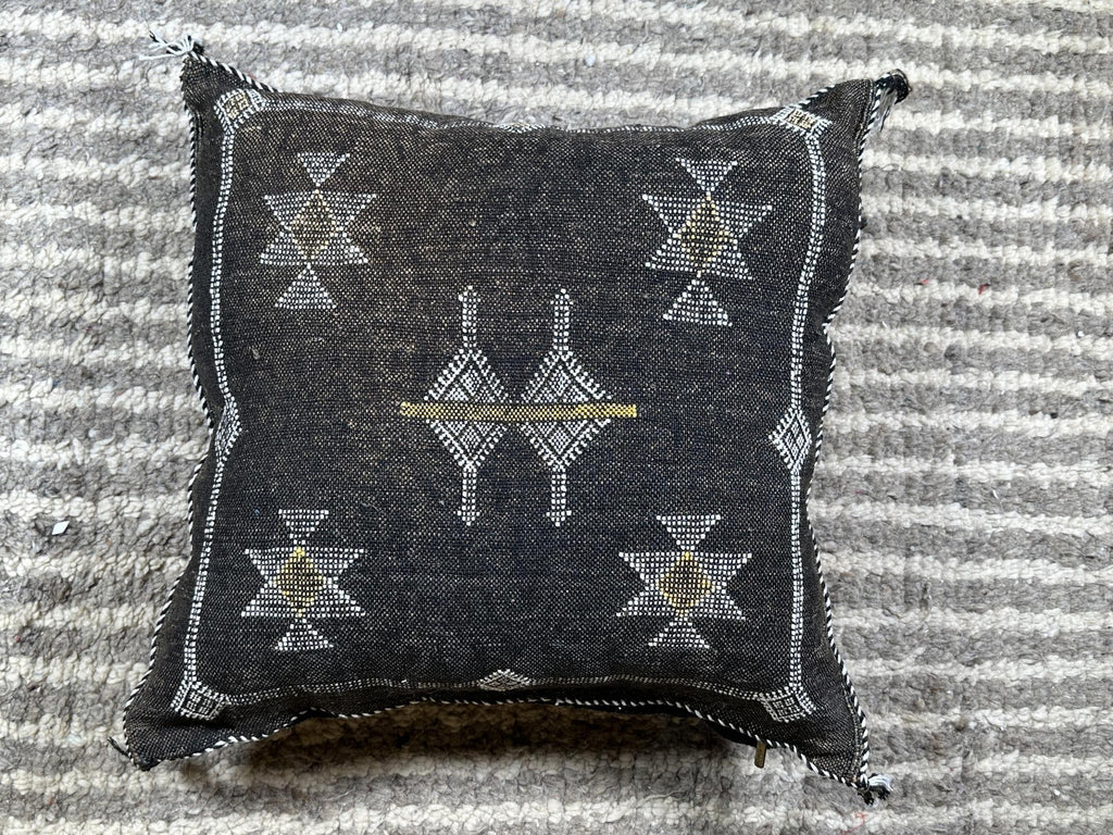 Handmade Moroccan Silk Pillow Cover, Black Boho Pillowcase, Tribal Embroidered Home Decor for Sofa Couch - product image 9