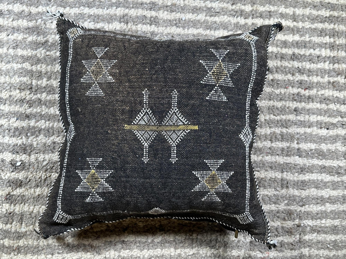 Handmade Moroccan Silk Pillow Cover, Black Boho Pillowcase, Tribal Embroidered Home Decor for Sofa Couch - product image 9