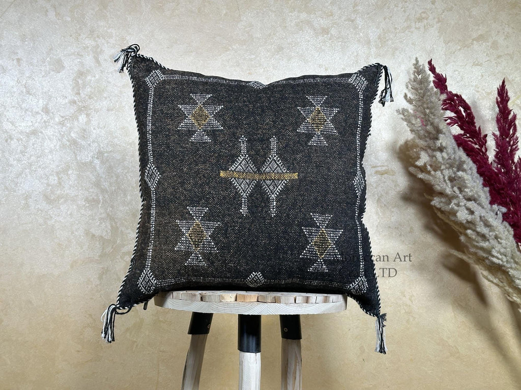 Moroccan Silk Pillow Cover, Handmade Boho Black Tribal Pillowcase, Custom Sizes, Sofa & Floor Cushion Dec - product image 10