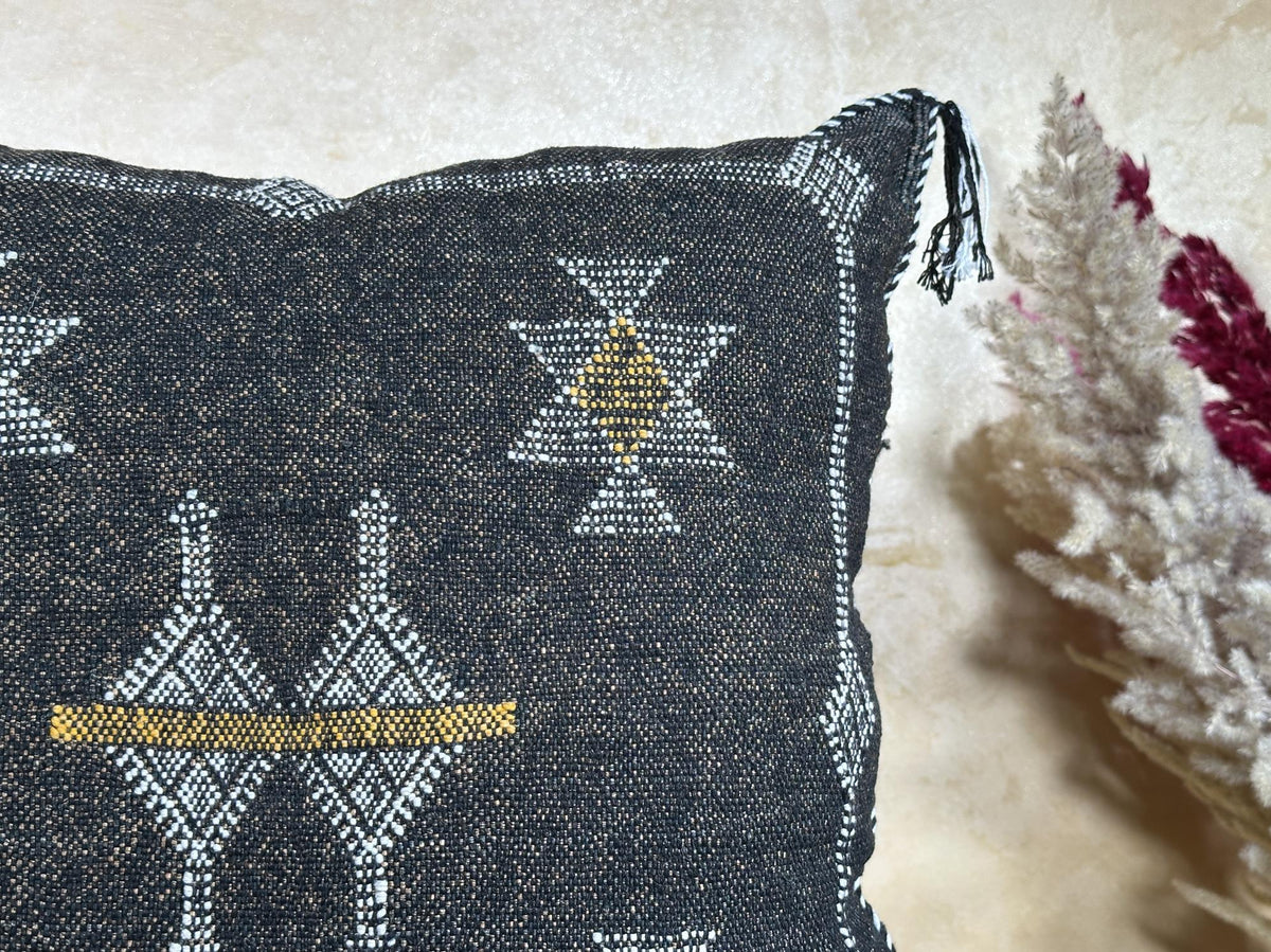 Moroccan Silk Pillow Cover, Handmade Boho Black Tribal Pillowcase, Custom Sizes, Sofa & Floor Cushion Dec - product image 4
