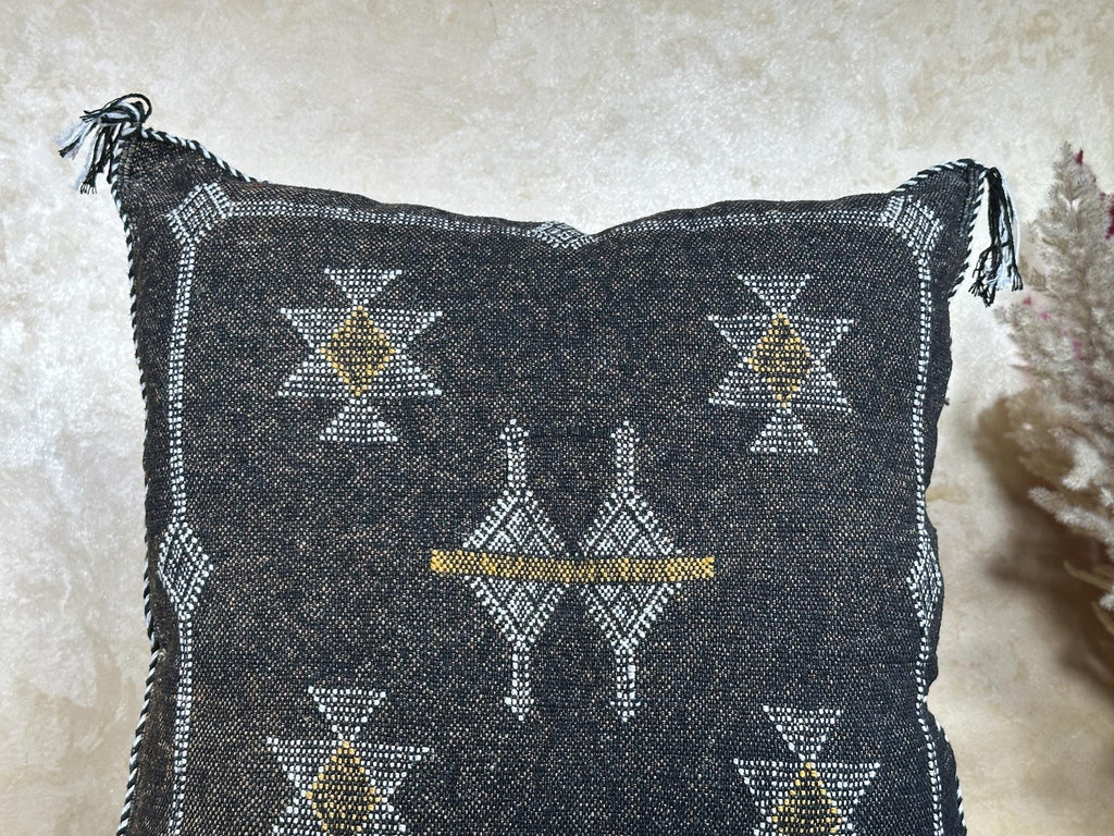 Moroccan Silk Pillow Cover, Handmade Boho Black Tribal Pillowcase, Custom Sizes, Sofa & Floor Cushion Dec - product image 3