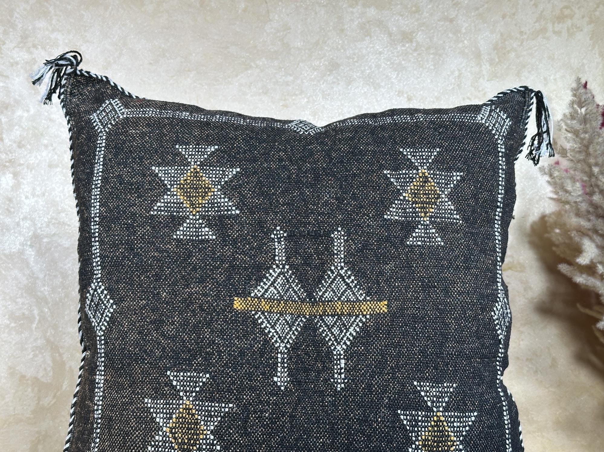Moroccan Silk Pillow Cover, Handmade Boho Black Tribal Pillowcase, Custom Sizes, Sofa & Floor Cushion Dec - product image 3