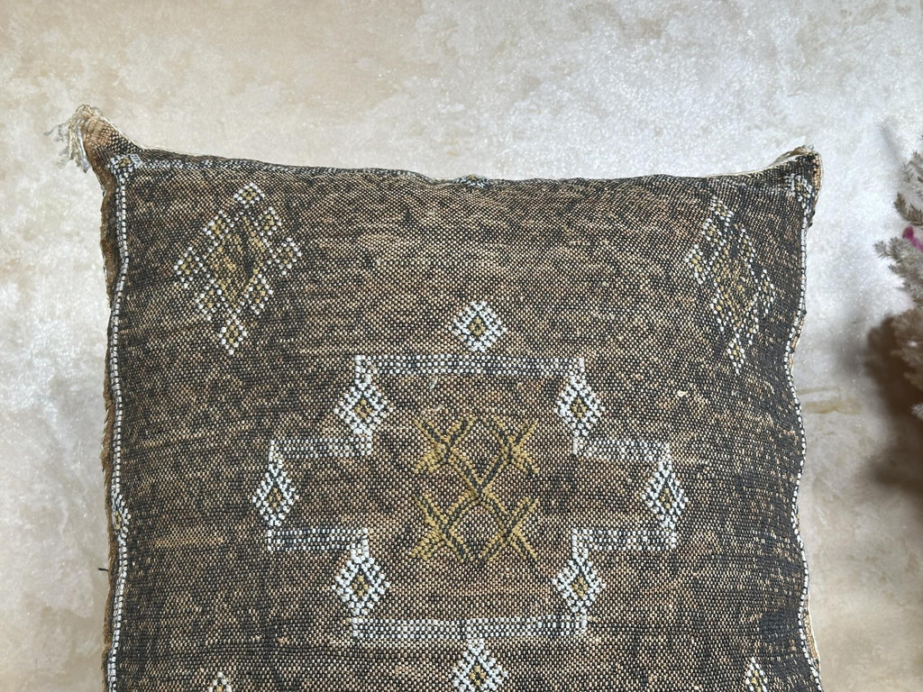 Handmade Moroccan Silk Pillow Cover, Neutral Boho Kilim Cushion, Tribal Diamond Pillowcase, Custom Sizes - product image 3