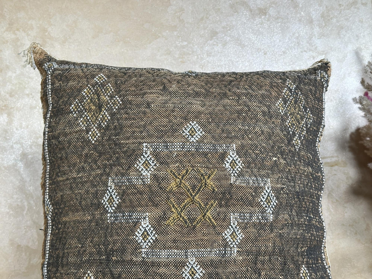 Handmade Moroccan Silk Pillow Cover, Neutral Boho Kilim Cushion, Tribal Diamond Pillowcase, Custom Sizes - product image 3