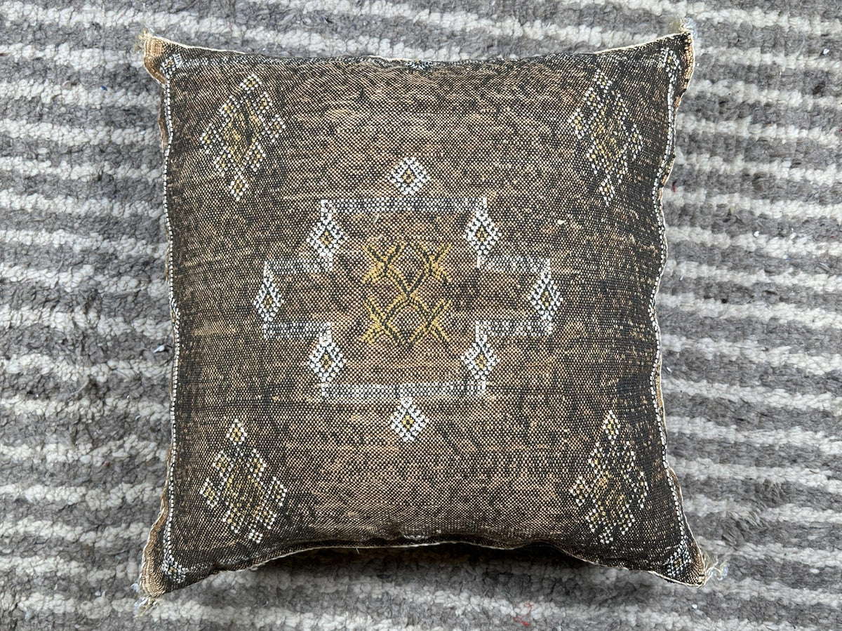Handmade Moroccan Silk Pillow Cover, Neutral Boho Kilim Cushion, Tribal Diamond Pillowcase, Custom Sizes - product image 10