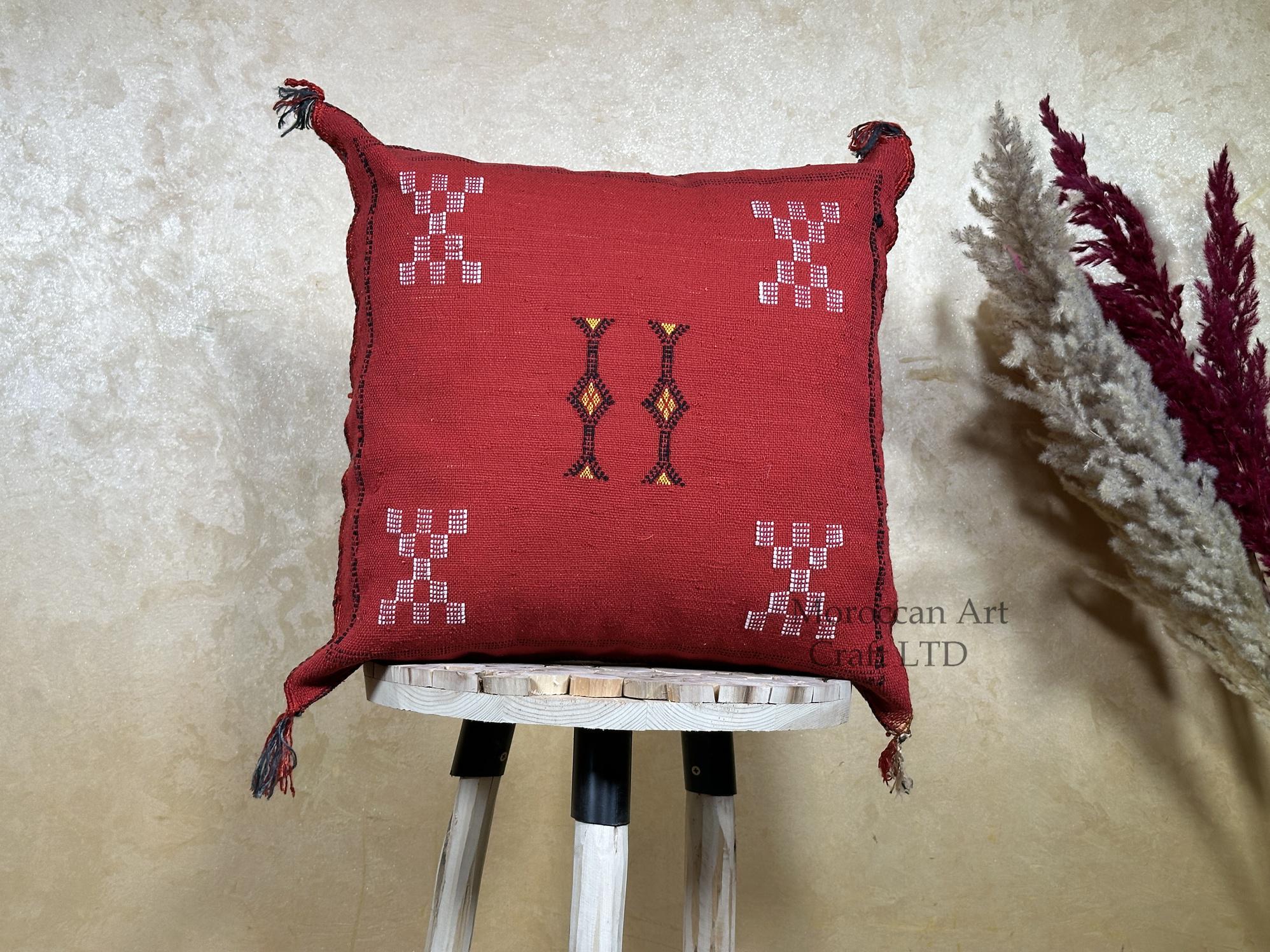 Artisan Moroccan Pillow Cover, Handmade Boho Cushion Case, Embroidered Decorative Pillowcase for Sofa Bed - product image 1