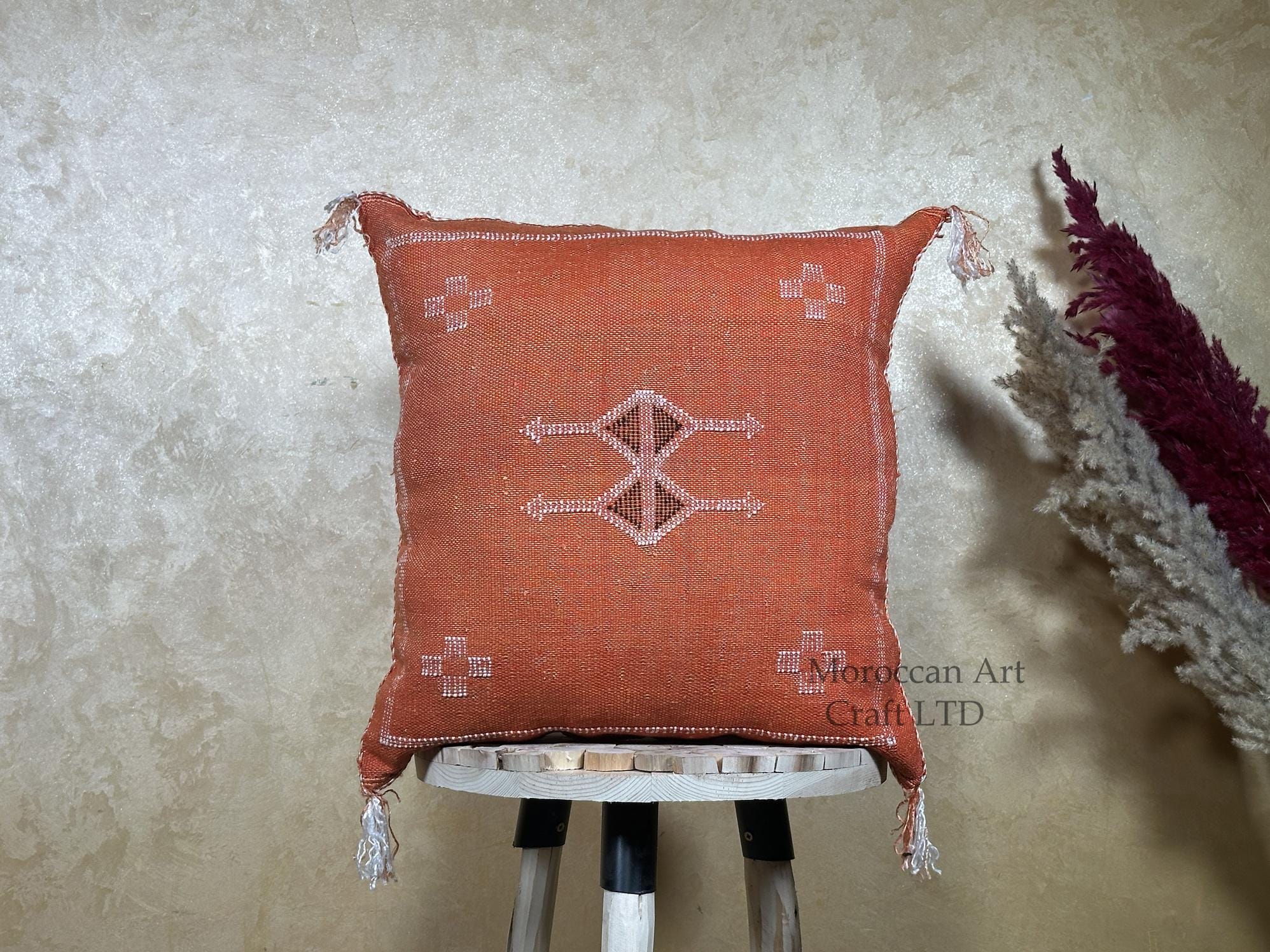 Handmade Moroccan Cushion Cover, Boho Decorative Pillowcase, Artisan Embroidered Pillow Cover for Couch B - product image 1
