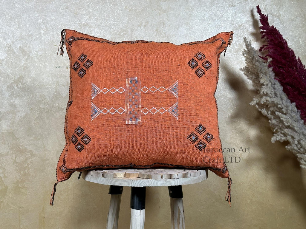 Moroccan Artisan Pillow Cover, Handmade Boho Cushion Case, Embroidered Decorative Pillowcase for Couch So - product image 1