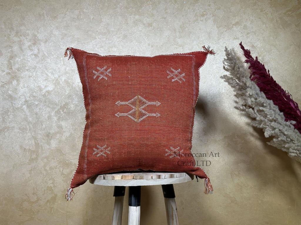 Moroccan Silk Pillow Cover, Handmade Boho Pillowcase, Elegant Terracotta Tribal Accent, Custom Sizes for - product image 1