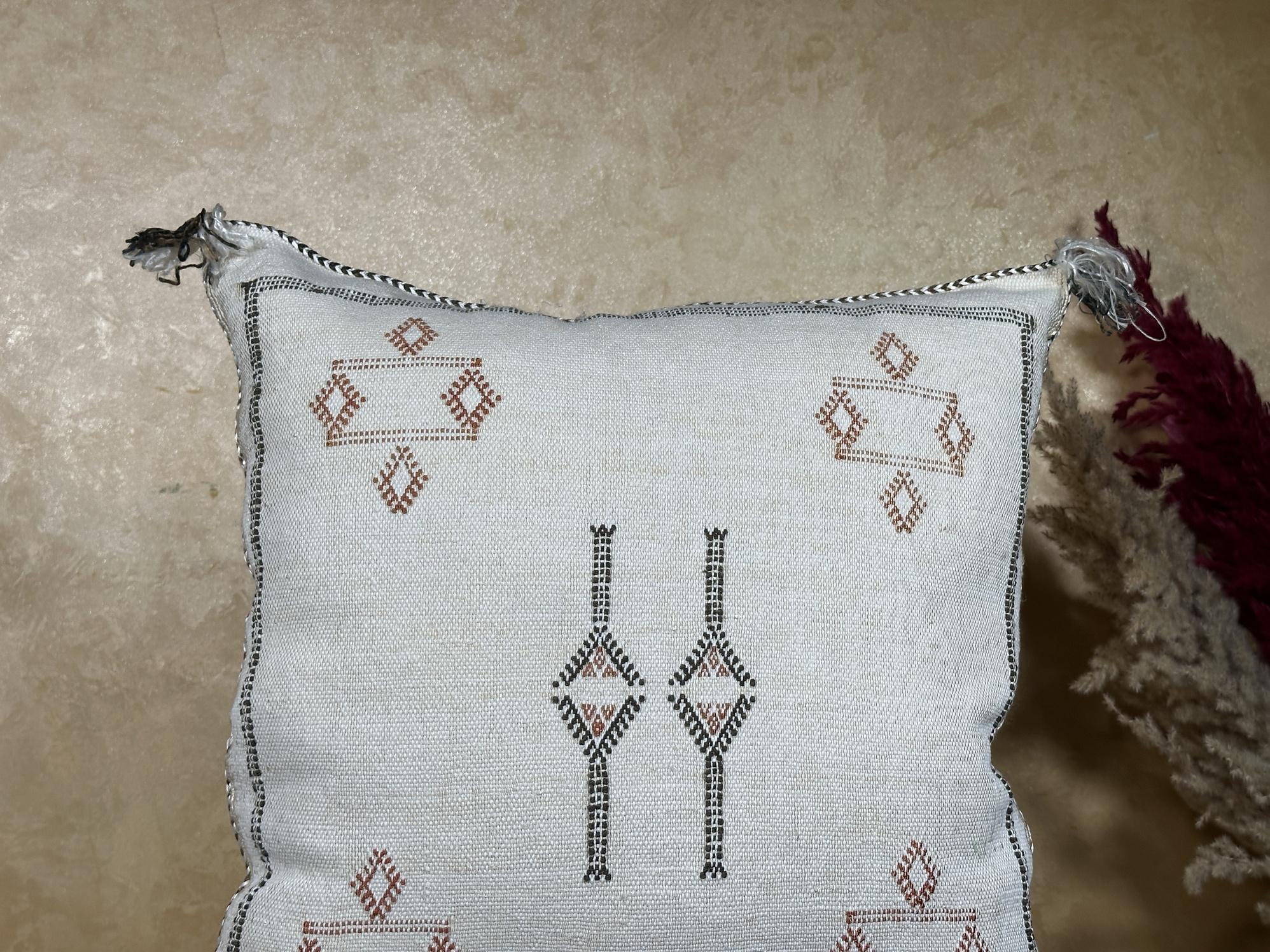 Moroccan Cactus Silk Pillow Cover, Navy Boho Cushion, Handmade Kilim Pillowcase for Home Decor - product image 3