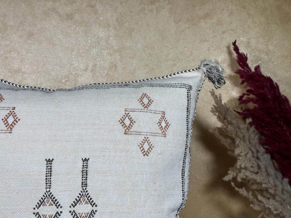 Moroccan Cactus Silk Pillow Cover, Navy Boho Cushion, Handmade Kilim Pillowcase for Home Decor - product image 4