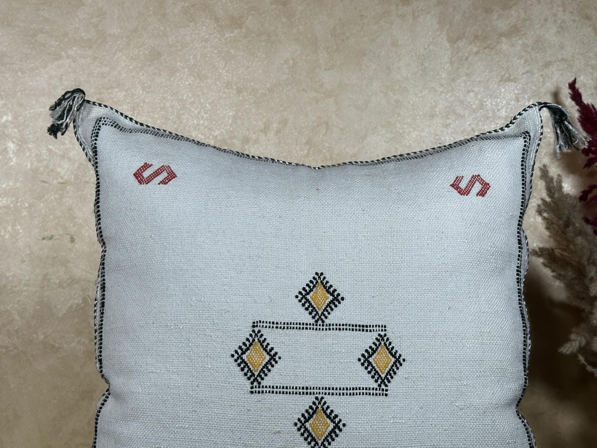 Kilim Lumbar Pillow Cover, Navy Moroccan Cactus Silk Cushion, Handmade Boho Pillowcase for Couch - product image 3