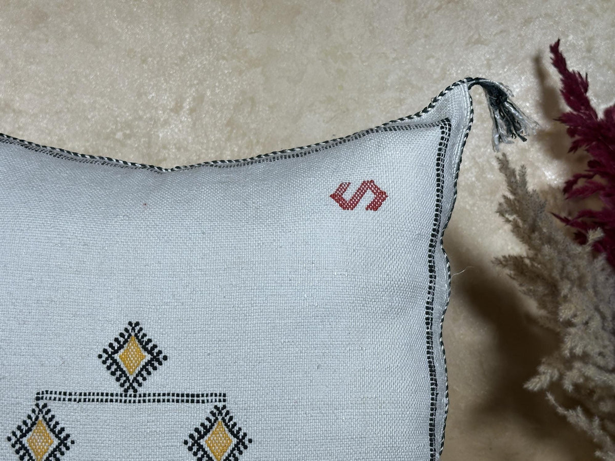 Kilim Lumbar Pillow Cover, Navy Moroccan Cactus Silk Cushion, Handmade Boho Pillowcase for Couch - product image 4