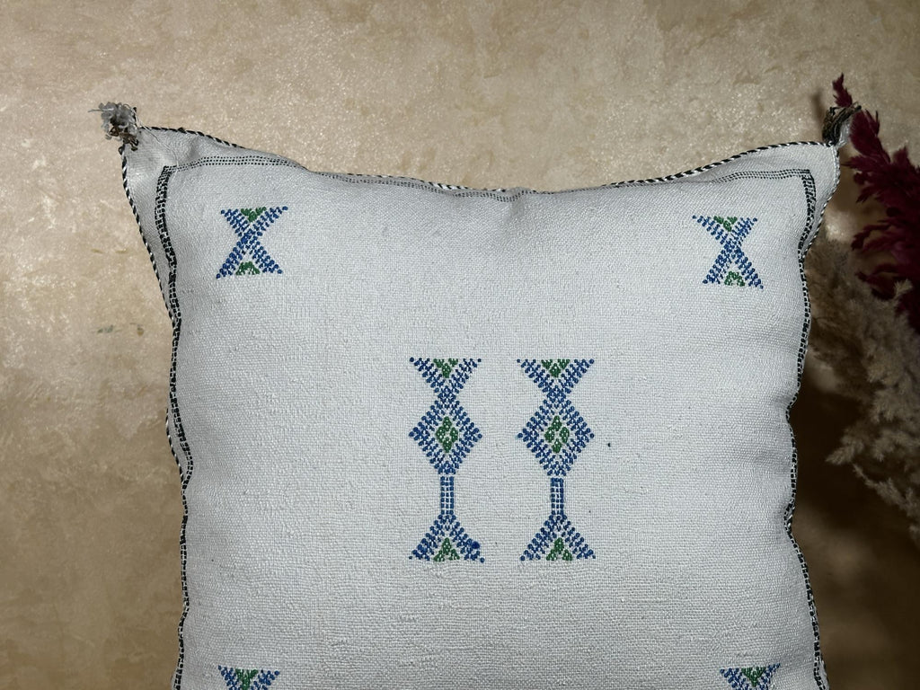 Handmade Moroccan Pillow Cover, Navy Boho Cushion, Kilim Cactus Silk Pillow for Sofa Bed Bench - product image 3