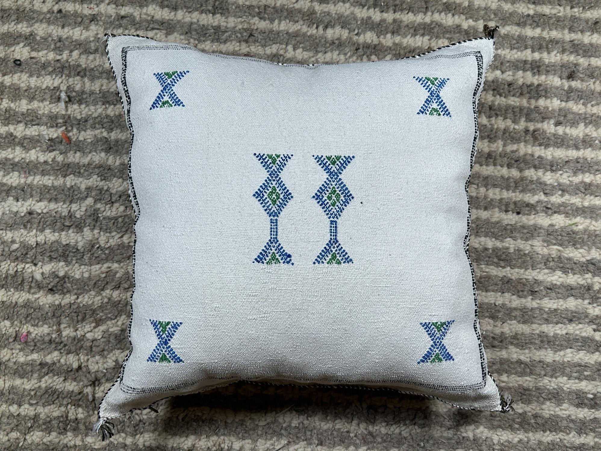 Handmade Moroccan Pillow Cover, Navy Boho Cushion, Kilim Cactus Silk Pillow for Sofa Bed Bench - product image 10