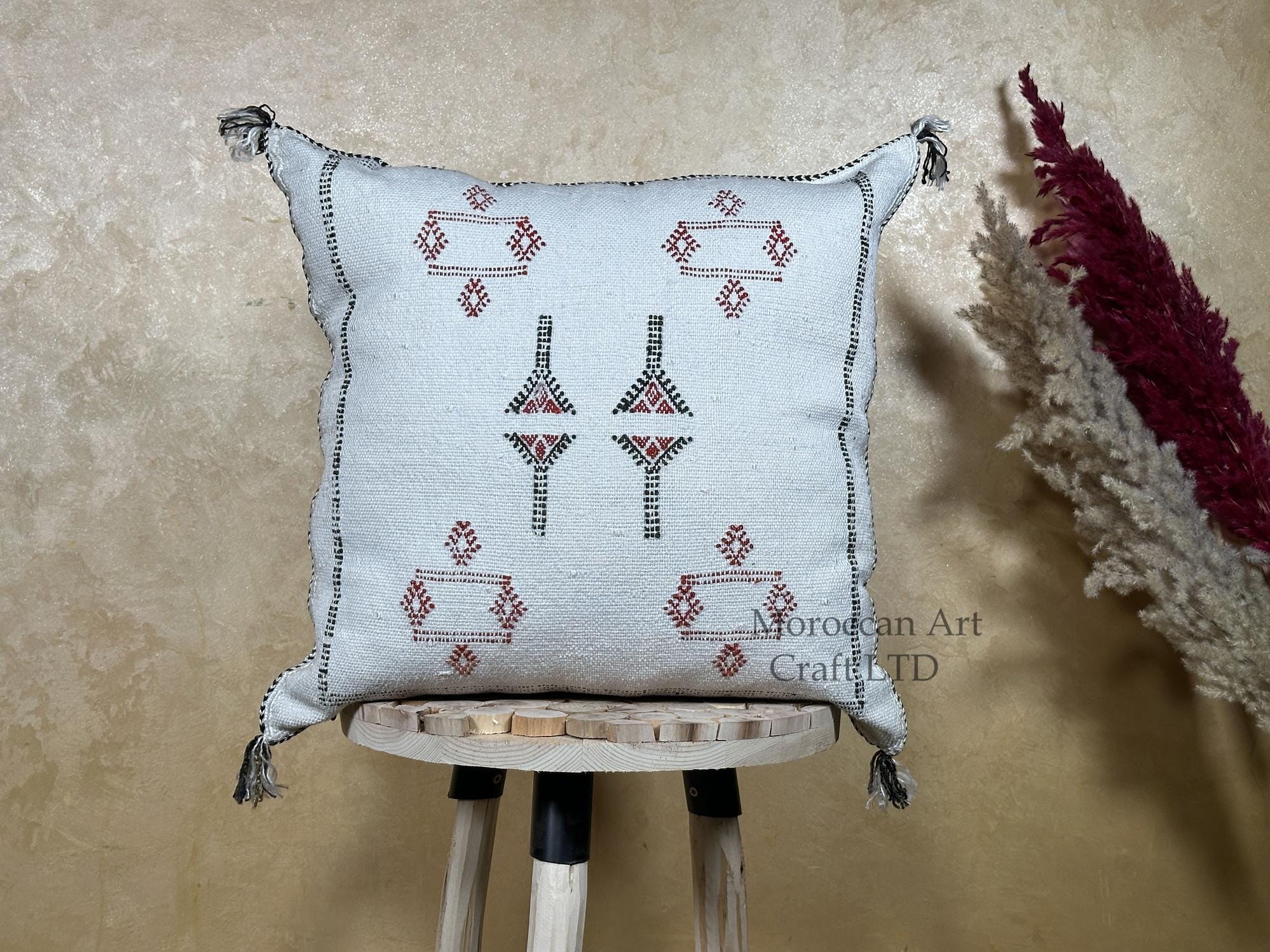 Navy Moroccan Pillow Cover, Handmade Cactus Silk Boho Cushion, Kilim Style Decorative Pillowcase - product image 1