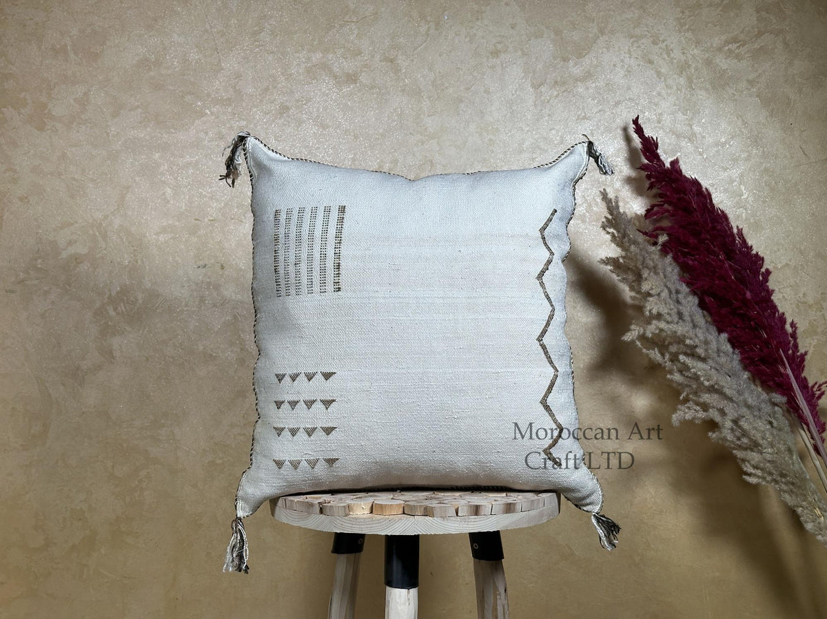 Boho Kilim Pillow Cover, Navy Moroccan Cushion, Handmade Cactus Silk Pillow for Sofa Couch Bed - product image 1