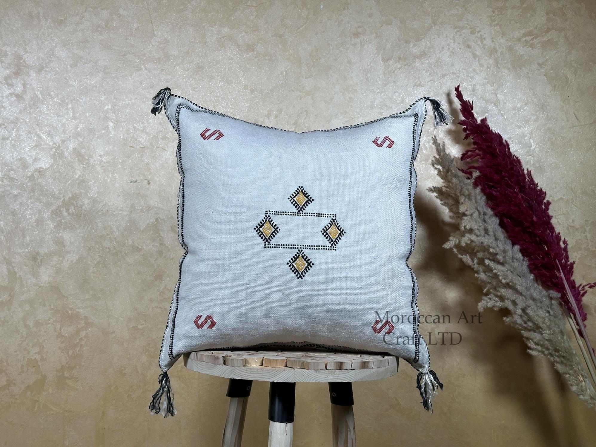 Kilim Lumbar Pillow Cover, Navy Moroccan Cactus Silk Cushion, Handmade Boho Pillowcase for Couch - product image 1