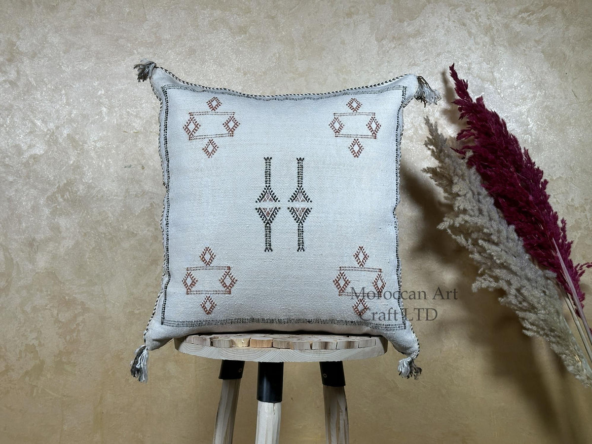 Moroccan Boho Cushion Cover, Navy Cactus Silk Pillow, Handmade Kilim Pillow Cover for Bed Sofa - product image 1