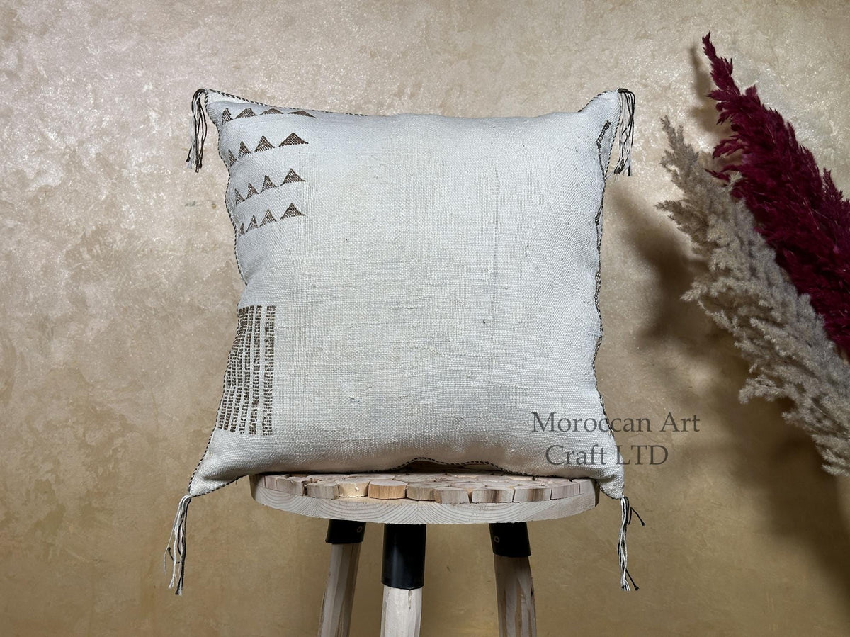 Neutral Moroccan Pillow, Cactus Silk Pillow, Boho Pillow, Kilim Pillow Cover, Turkish Pillow, Handmade So - product image 1