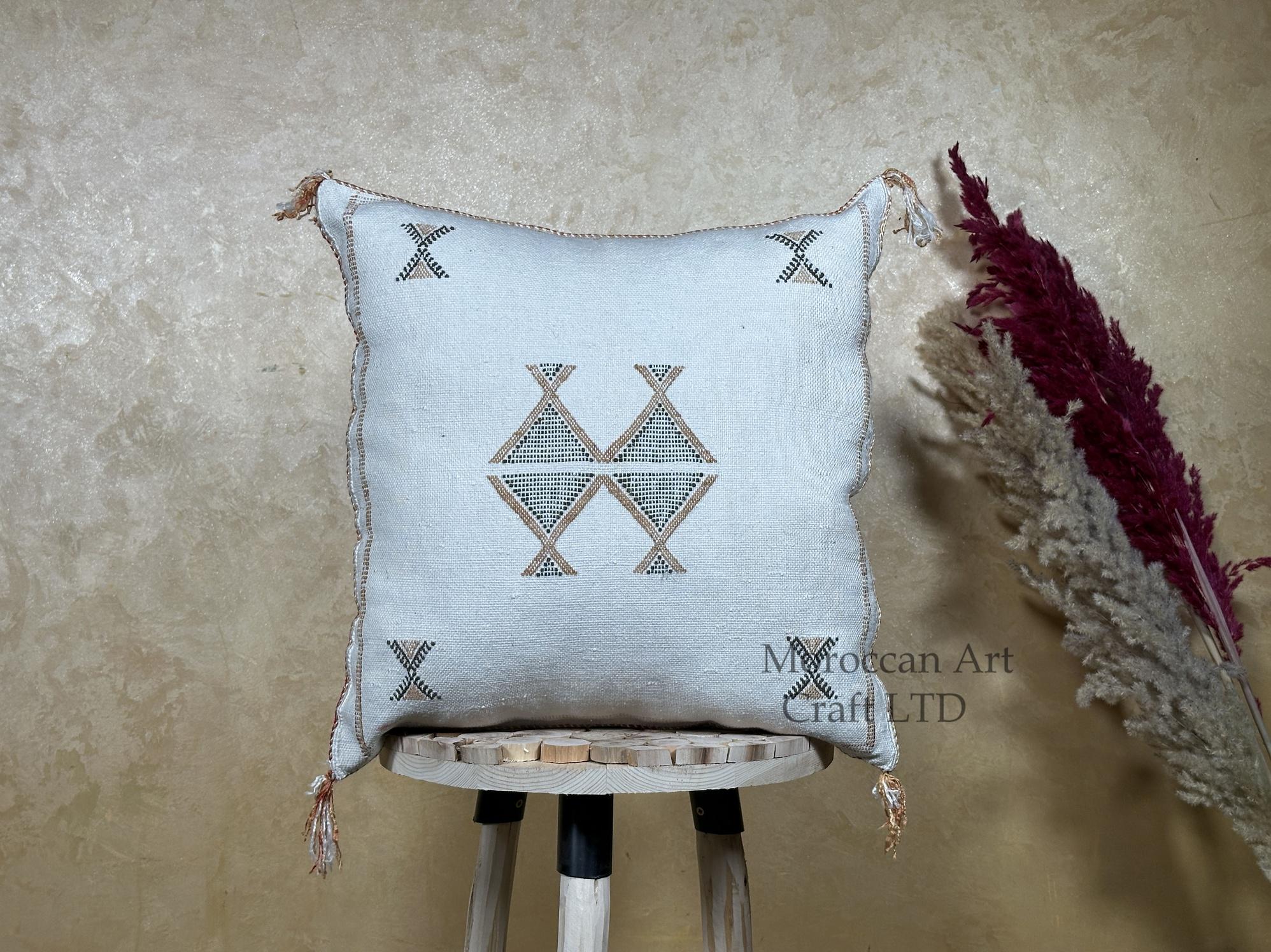 Moroccan Cactus Silk Pillow Cover, Boho Lumbar Pillow, Berber Pillow, Turkish Pillow, Neutral Embroidered - product image 1