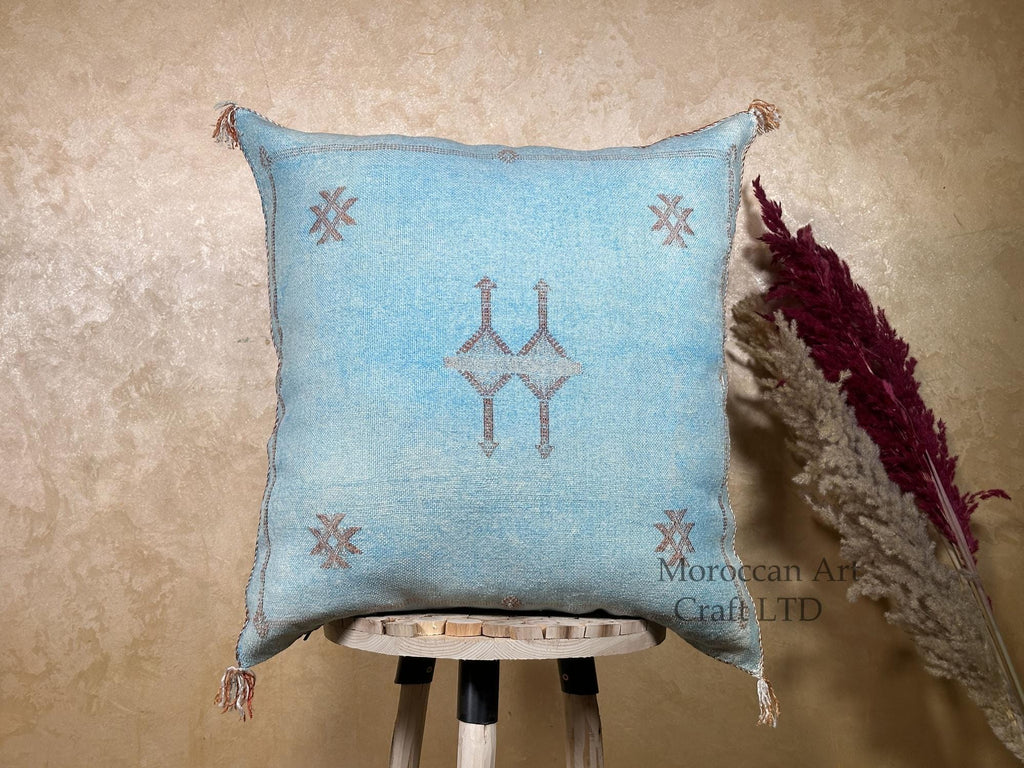 Handmade Moroccan Pillow Cover, Boho Pillow Cover, Sabra Silk Pillow, Berber Pillow, Turkish Pillow, Neut - product image 1