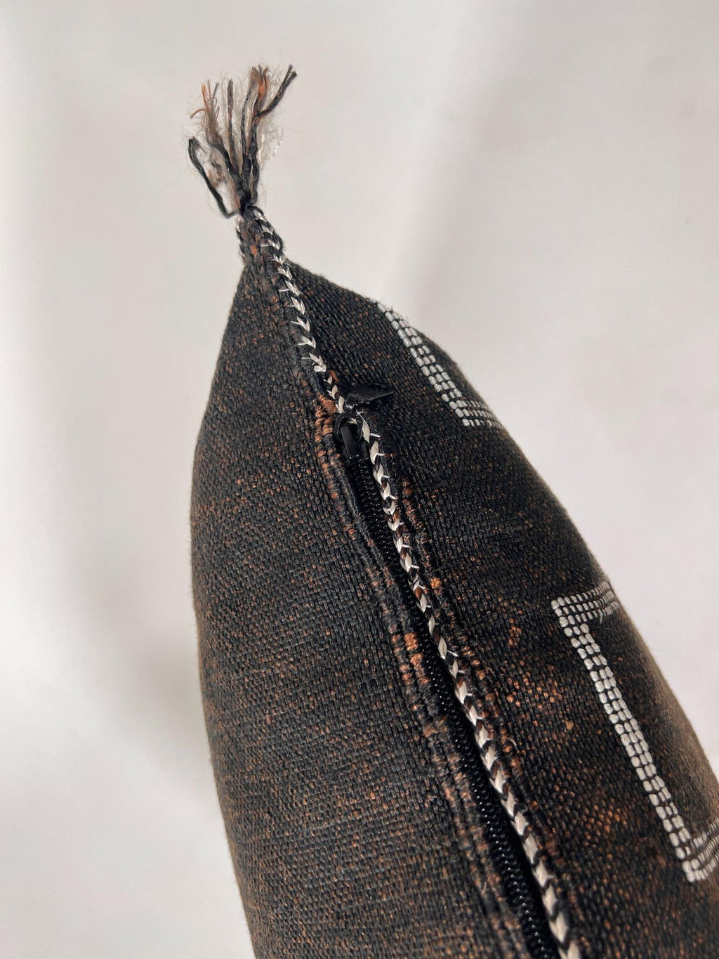 Handmade Moroccan Dark Brown Silk Pillow Cover, Boho Sabra Cactus Silk Cushion with White Gold Embroidery - product image 8