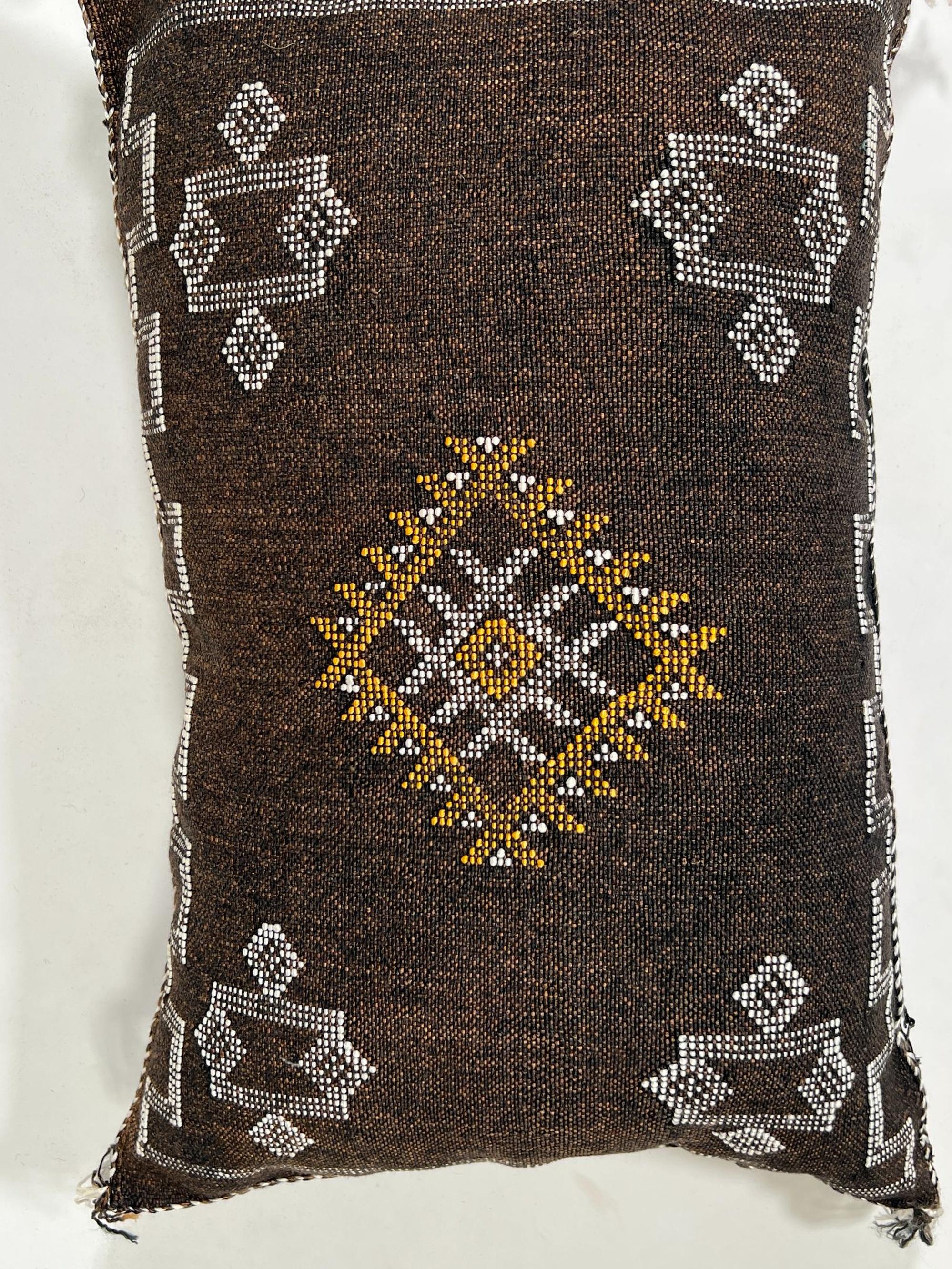 Handmade Moroccan Brown Silk Pillow Cover, Boho Cactus Silk Sabra Berber Lumbar Pillow With White Gold Ge - product image 6