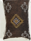 Handmade Moroccan Brown Silk Pillow Cover, Boho Cactus Silk Sabra Berber Lumbar Pillow With White Gold Ge - product image 6