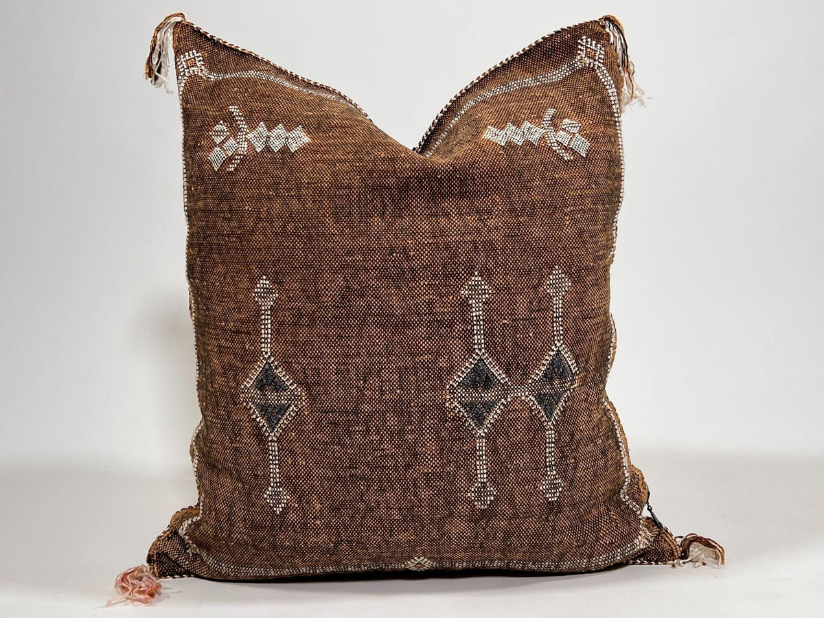 Luxury Brown Moroccan Silk Pillow Cover, Handmade Boho Cactus Silk Cushion, Tribal Diamond Decor, Custom - product image 2