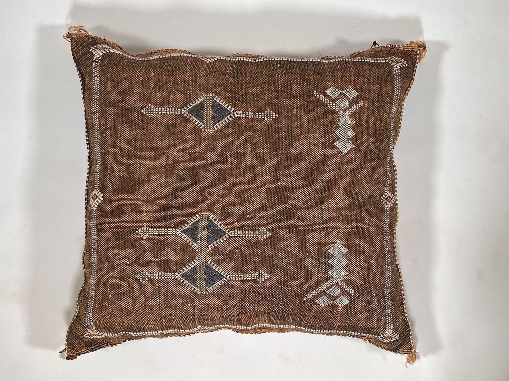Luxury Brown Moroccan Silk Pillow Cover, Handmade Boho Cactus Silk Cushion, Tribal Diamond Decor, Custom - product image 6