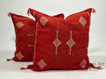 Red Moroccan Silk Pillow Cover, Handmade Cactus Silk Sabra Cushion, Boho Kilim Diamond Embroidery, Artisa - product image 1