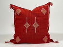 Red Moroccan Silk Pillow Cover, Handmade Cactus Silk Sabra Cushion, Boho Kilim Diamond Embroidery, Artisa - product image 2