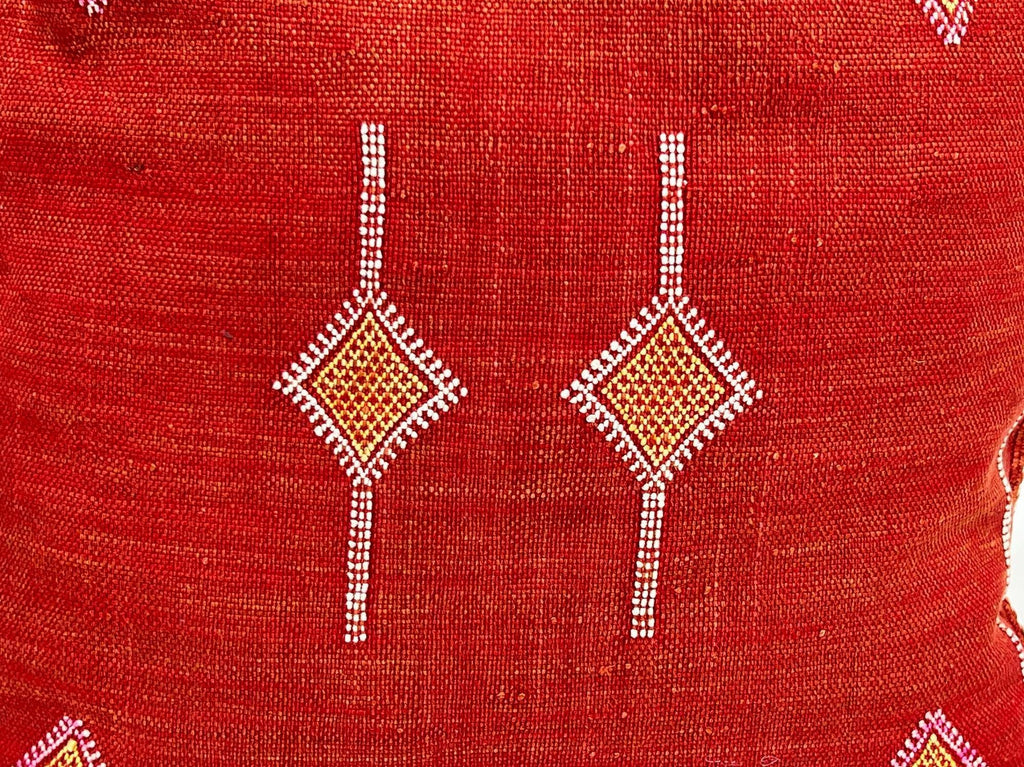 Red Moroccan Silk Pillow Cover, Handmade Cactus Silk Sabra Cushion, Boho Kilim Diamond Embroidery, Artisa - product image 4