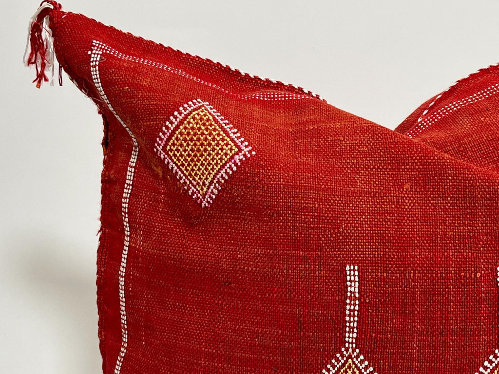 Red Moroccan Silk Pillow Cover, Handmade Cactus Silk Sabra Cushion, Boho Kilim Diamond Embroidery, Artisa - product image 3